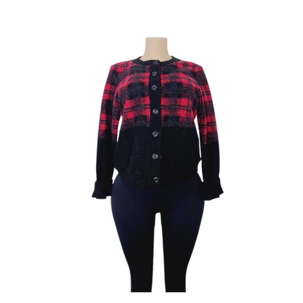 Pendleton Women's Red‎ Black Tartan Plaid Button-Front Cardigan Sweater Size S